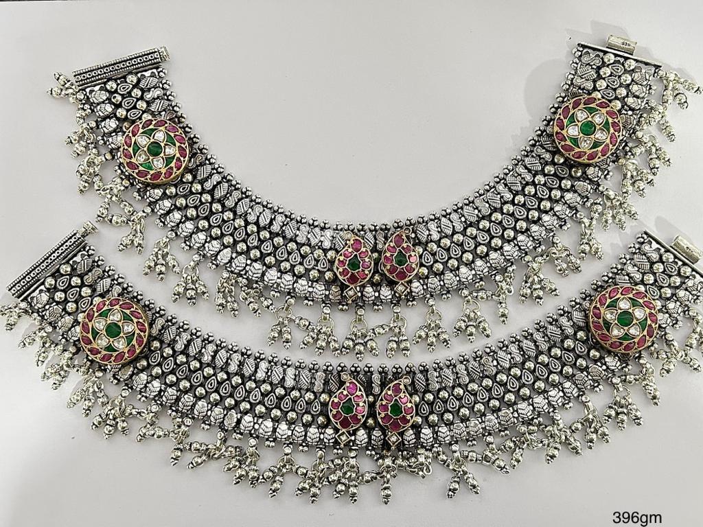 jadau stone silver payal